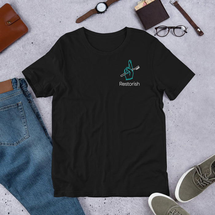 Restorish Glove Unisex T-Shirt - Blue Logo